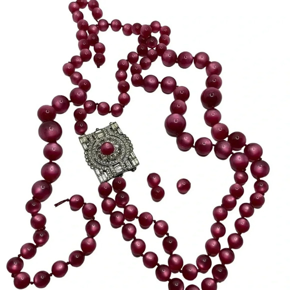 Vintage Coro Rhinestone Broken Moonglow Bead Art Deco Silver Tone Necklace - Picture 1 of 4